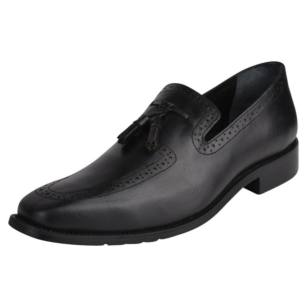 MEN'S Black Tassel Loafer Leather Tassels Shoes